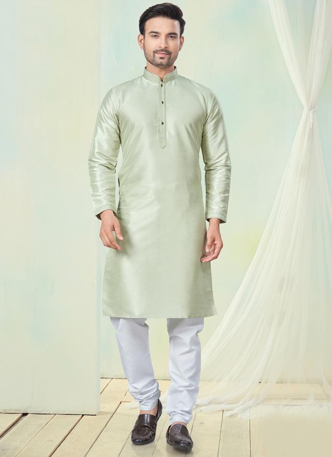 Pure Silk Light Green Casual Wear Pintex Work Readymade Kurta Pajama